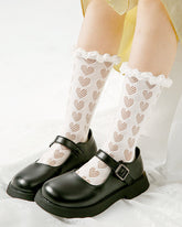 아동용 면 크루 양말 펀칭 하트 크림핑 프린세스 통기성